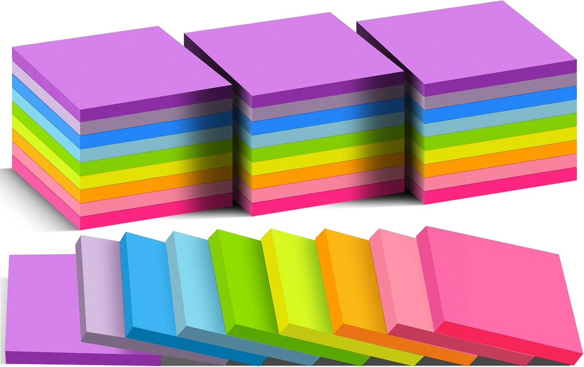 (36 Pads) Sticky Notes 3 x 3 in Post, 9 Bright Colors Self-Stick Pads