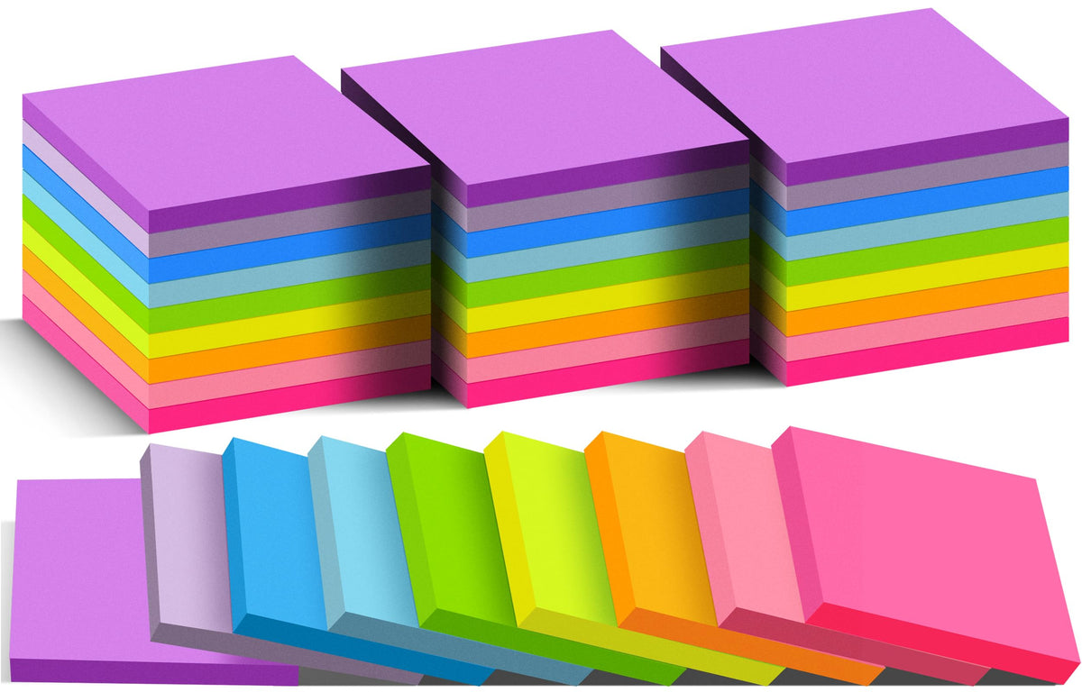 (36 Pads) Sticky Notes 3 x 3 in Post, 9 Bright Colors Self-Stick Pads