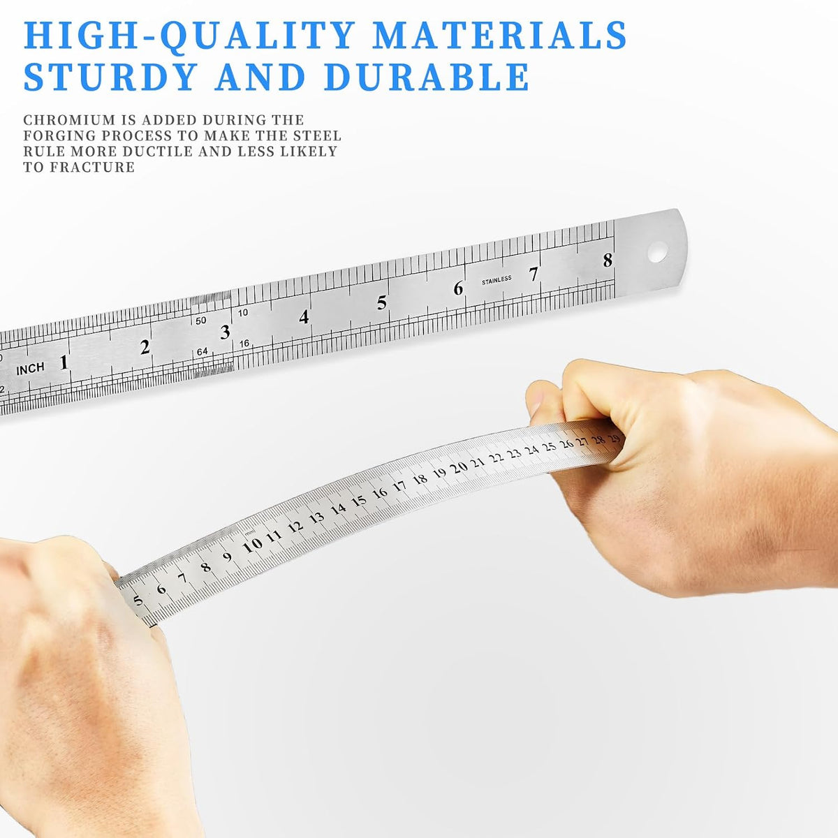 Metal Ruler, 3 Pack, 6, 8, 12 Inch (15, 20, 30 CM) | Metric Ruler
