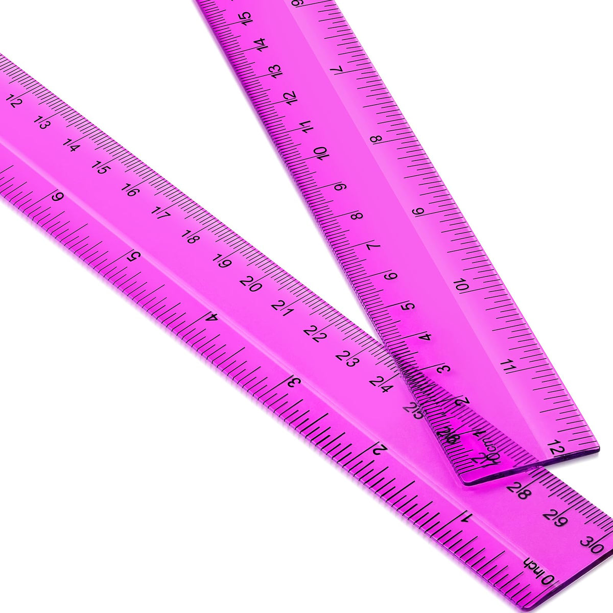 EBOOT 2 Pack Plastic Ruler Straight Clear Measuring Tool, Pink, 12 Inch