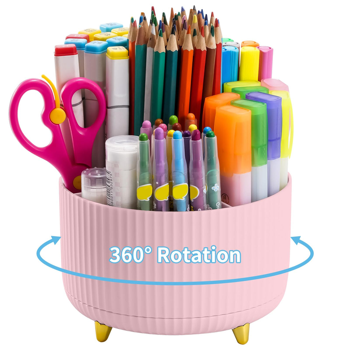 Marbrasse Desk Organizer, 360-Degree Rotating Pen Holder, Desk Organizers and Accessories with 5 Compartments Pencil Holder, Art Supply Storage Box Caddy for Office, Home（White）