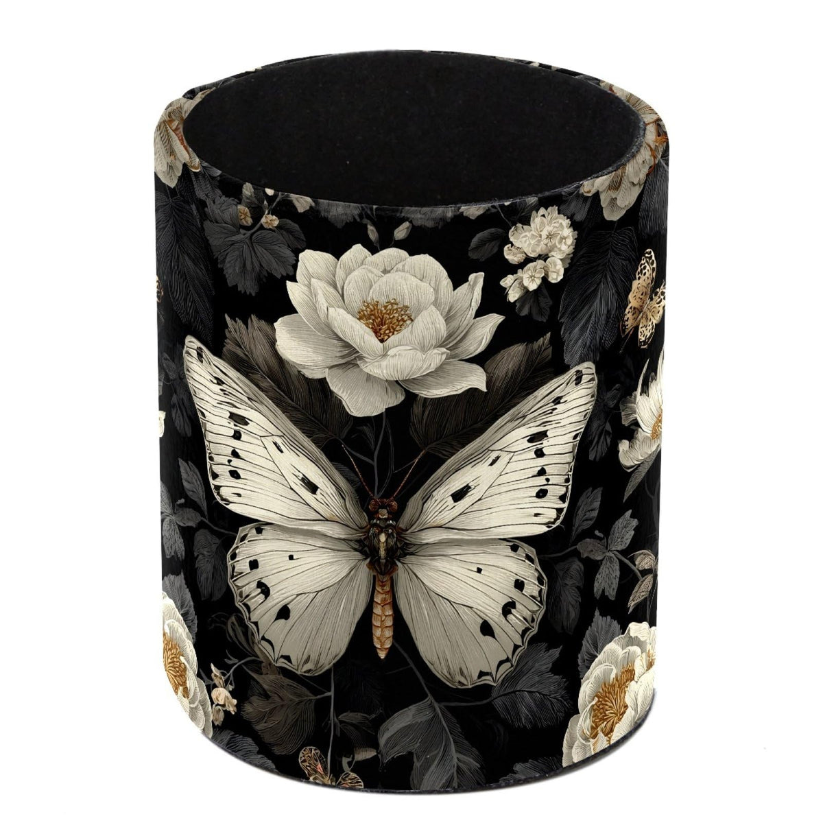 Leather Pen Holder for Desk, Birds Branches Butterflies Pencil Cup Pen Organizer Makeup Brush Holder for Office Home Kids Countertop Desk Accessory Storage