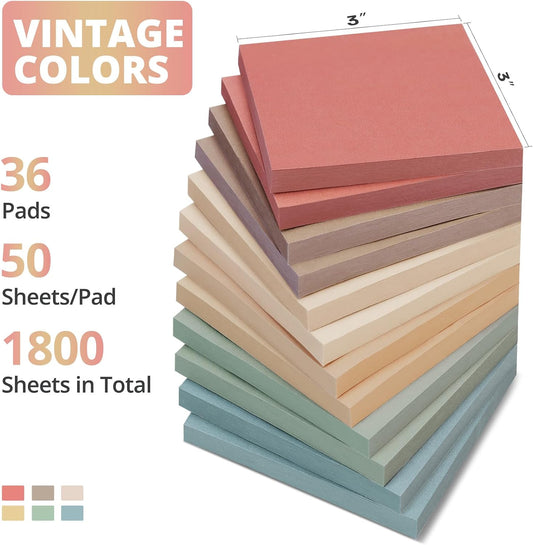 Taja 36 Pads Sticky Notes, 3x3 Inch, Aesthetic Self-Stick Notes, Vintage
