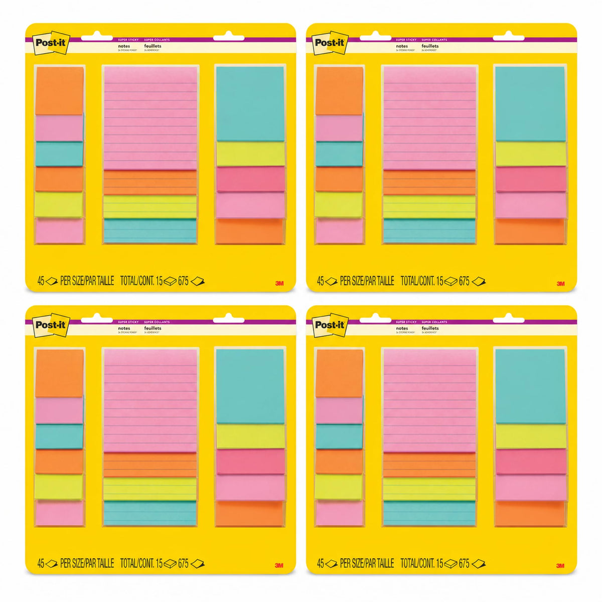 Post-it Super Sticky Notes, Multi-Size, Supernova Neons, 15 Lined Pads
