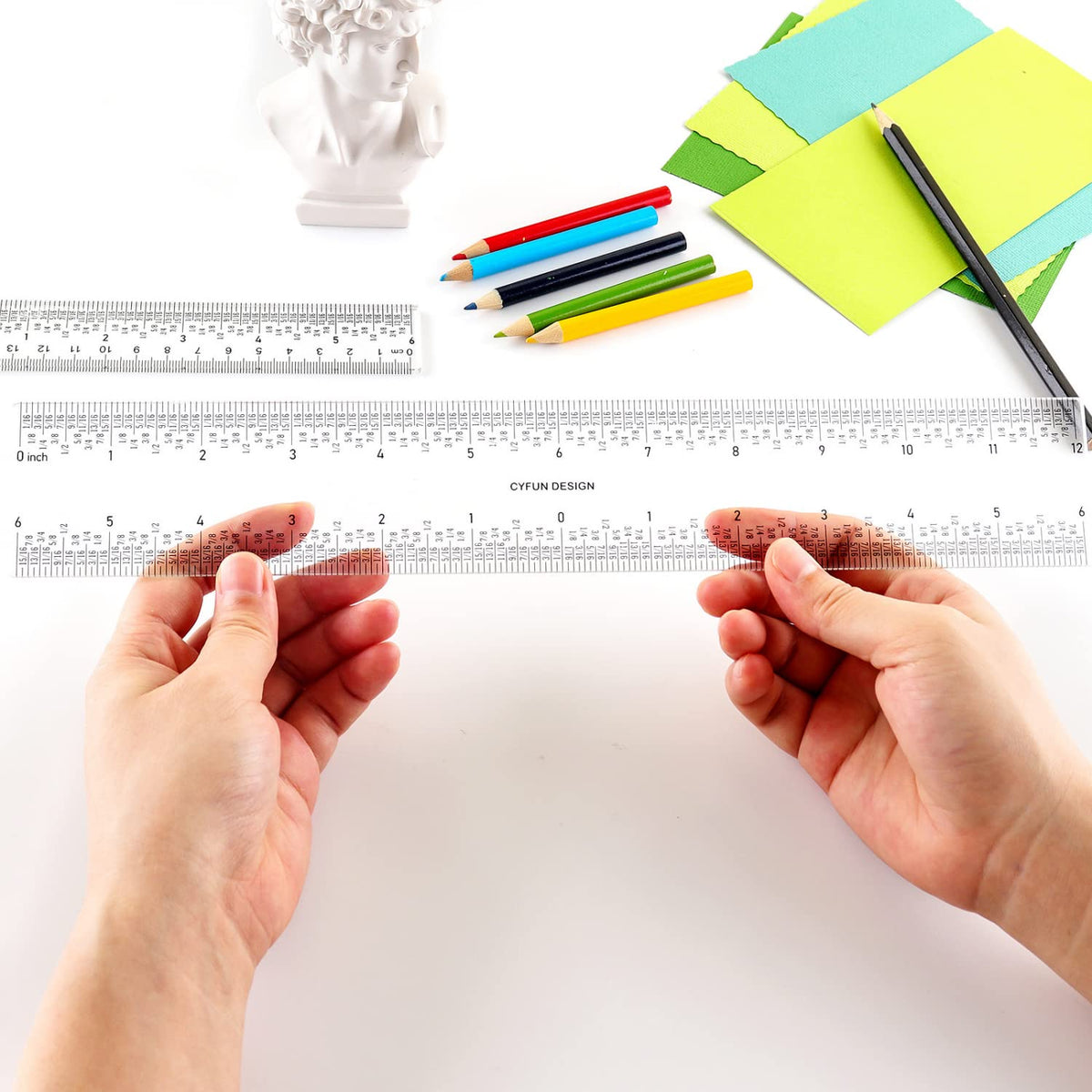 2 PCS 6 Inch /12Inch Clear Acrylic Ruler Zero-Centering Ruler with Inches & Metric Measuring Tool 12" and 6" Inch Straight Edge Rulers for Scrapbooking Card-Making Student School Office Home Tool