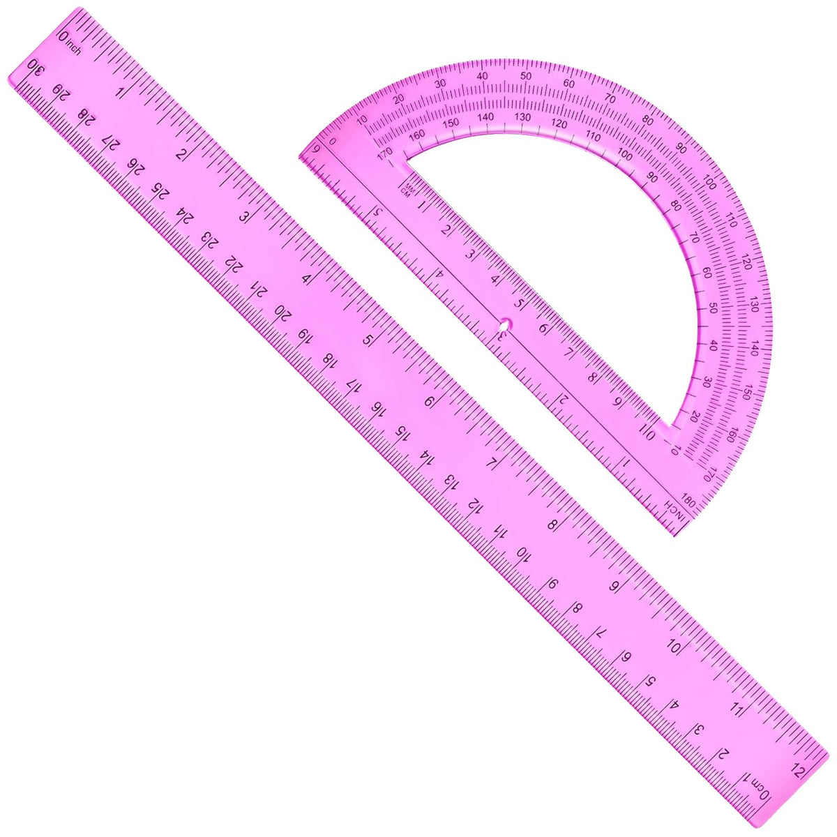 2 Packs 12 Inch Plastic Ruler and 6 Inch Plastic Protractor Set Clear Math Geometry Set Classroom Set Angle Detector School Supplies Classroom Ruler Home Office Drawings (Transparent)