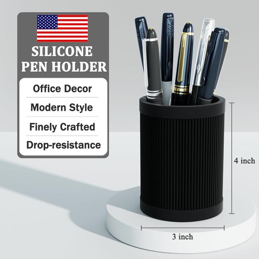 HighHerz Aesthetic Pen Holder For Desk, Modern Silicone Pencil Holder, Stylish Office Desk Decor, Made of 5 mm Thickened Premium Silicone, Office Desk Organizer And Accessories (Black)