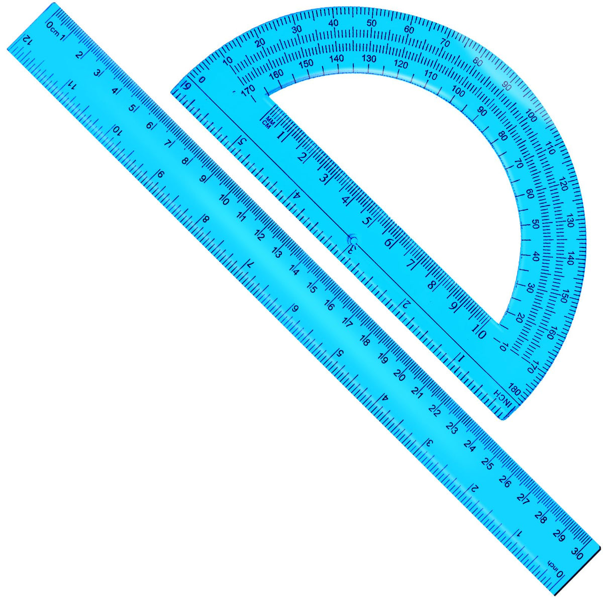 2 Packs 12 Inch Plastic Ruler and 6 Inch Plastic Protractor Set Clear Math Geometry Set Classroom Set Angle Detector School Supplies Classroom Ruler Home Office Drawings (Transparent)