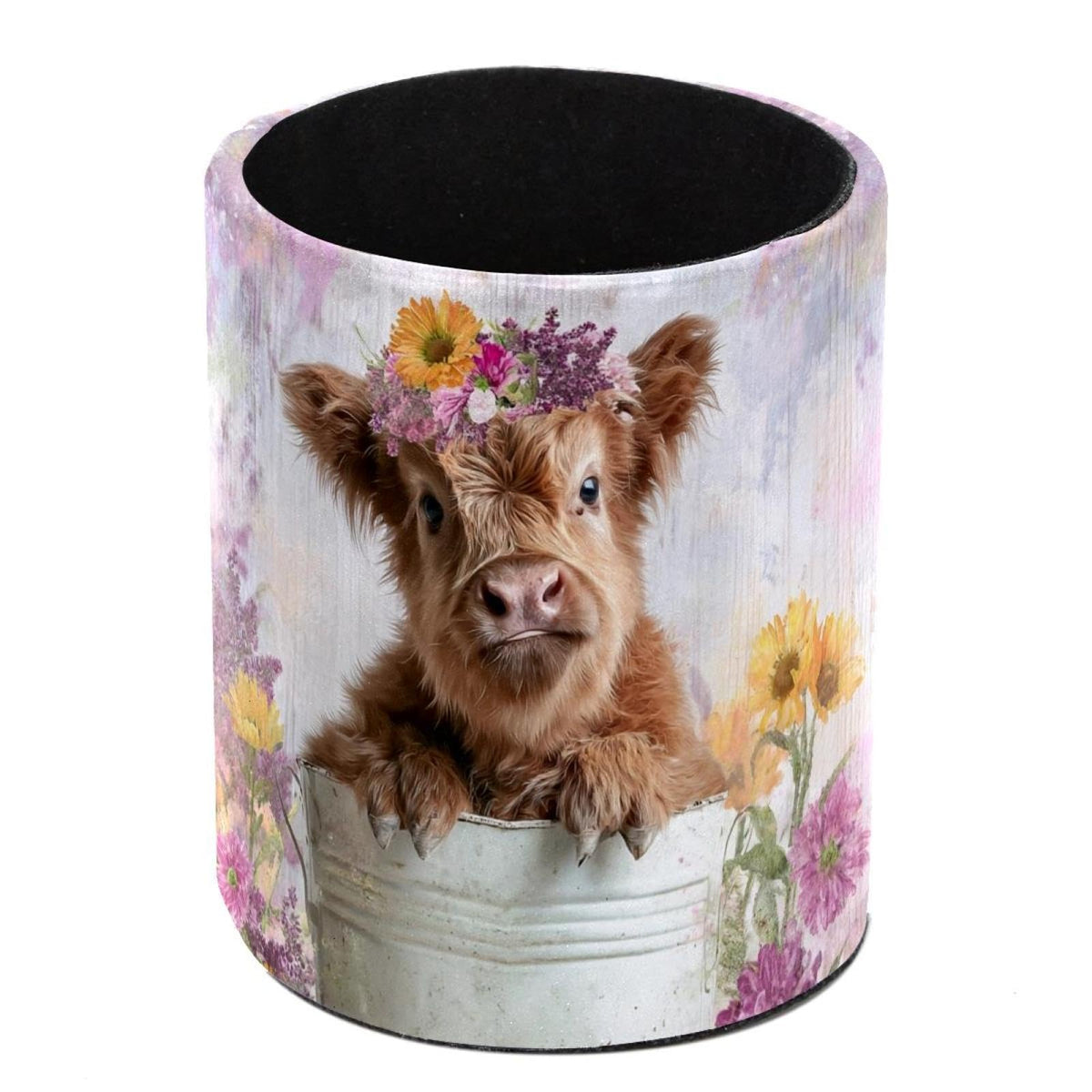 Leather Pen Holder for Desk, Birds Branches Butterflies Pencil Cup Pen Organizer Makeup Brush Holder for Office Home Kids Countertop Desk Accessory Storage