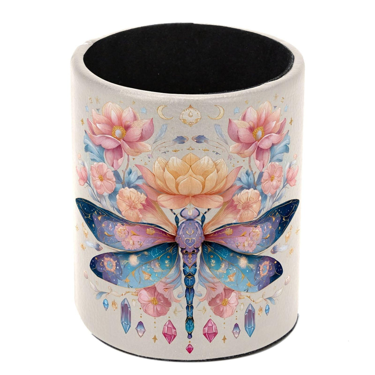 Leather Pen Holder for Desk, Birds Branches Butterflies Pencil Cup Pen Organizer Makeup Brush Holder for Office Home Kids Countertop Desk Accessory Storage