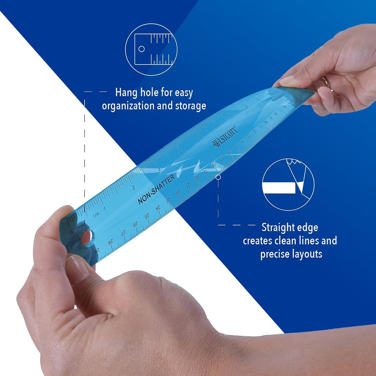 Westcott Shatterproof Ruler, 12-Inch, Blue, 16010