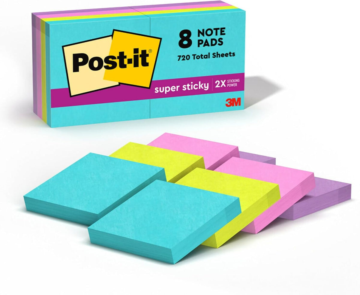 Post-it Super Sticky Notes, 1.88 x 1.88 in, Supernova Neons, 8 Pads