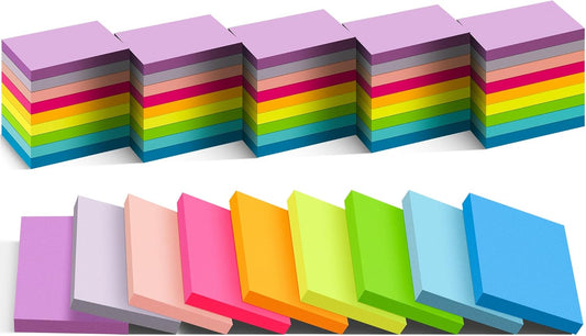 (54 Pads) 9 Bright Colors Sticky Notes 1.5x2in, Suitable for School, Office
