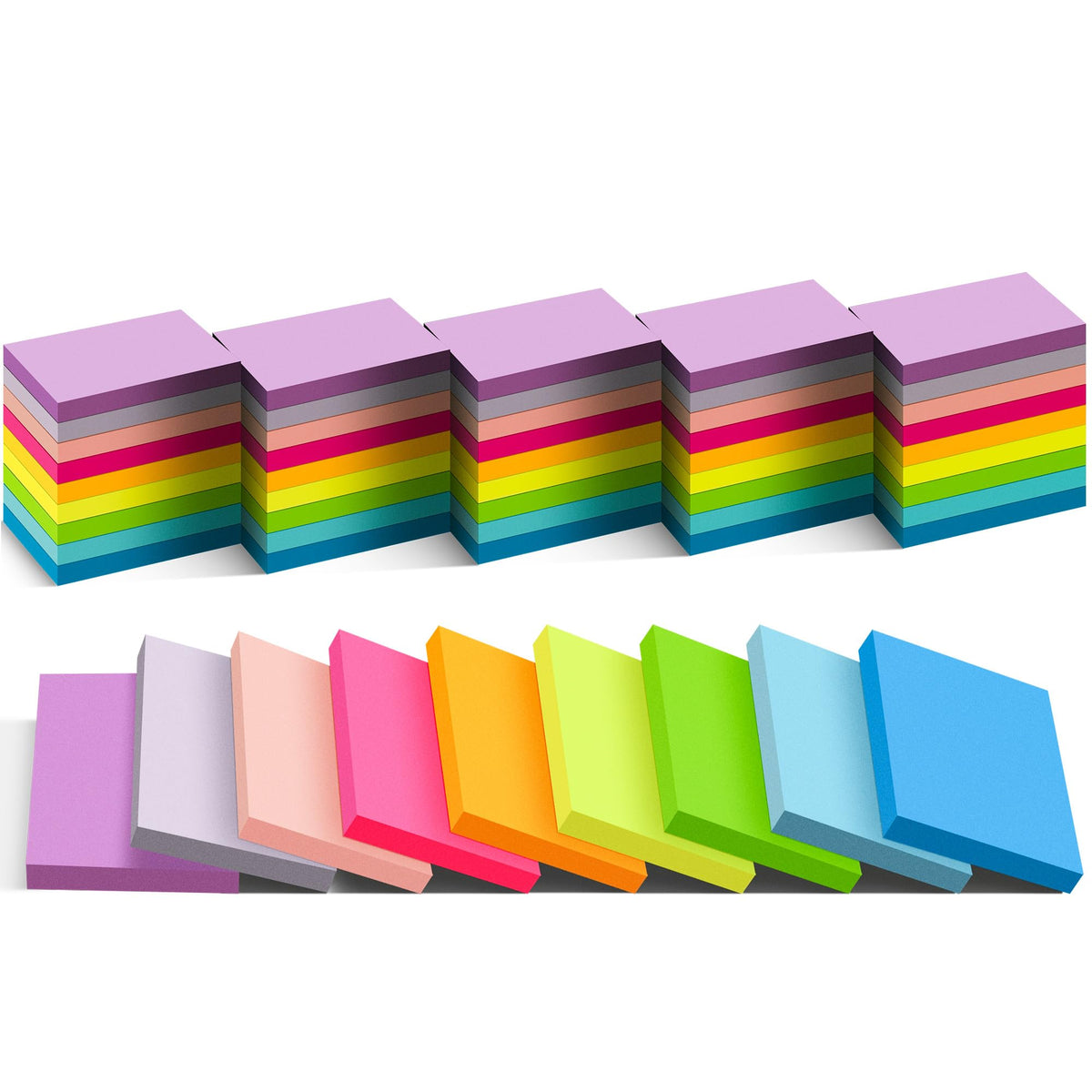 (54 Pads) 9 Bright Colors Sticky Notes 1.5x2in, Suitable for School, Office