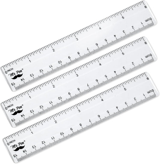 Mr. Pen- Plastic Rulers, 6 Inch, 3 Pack, Easy-to-Read Markings