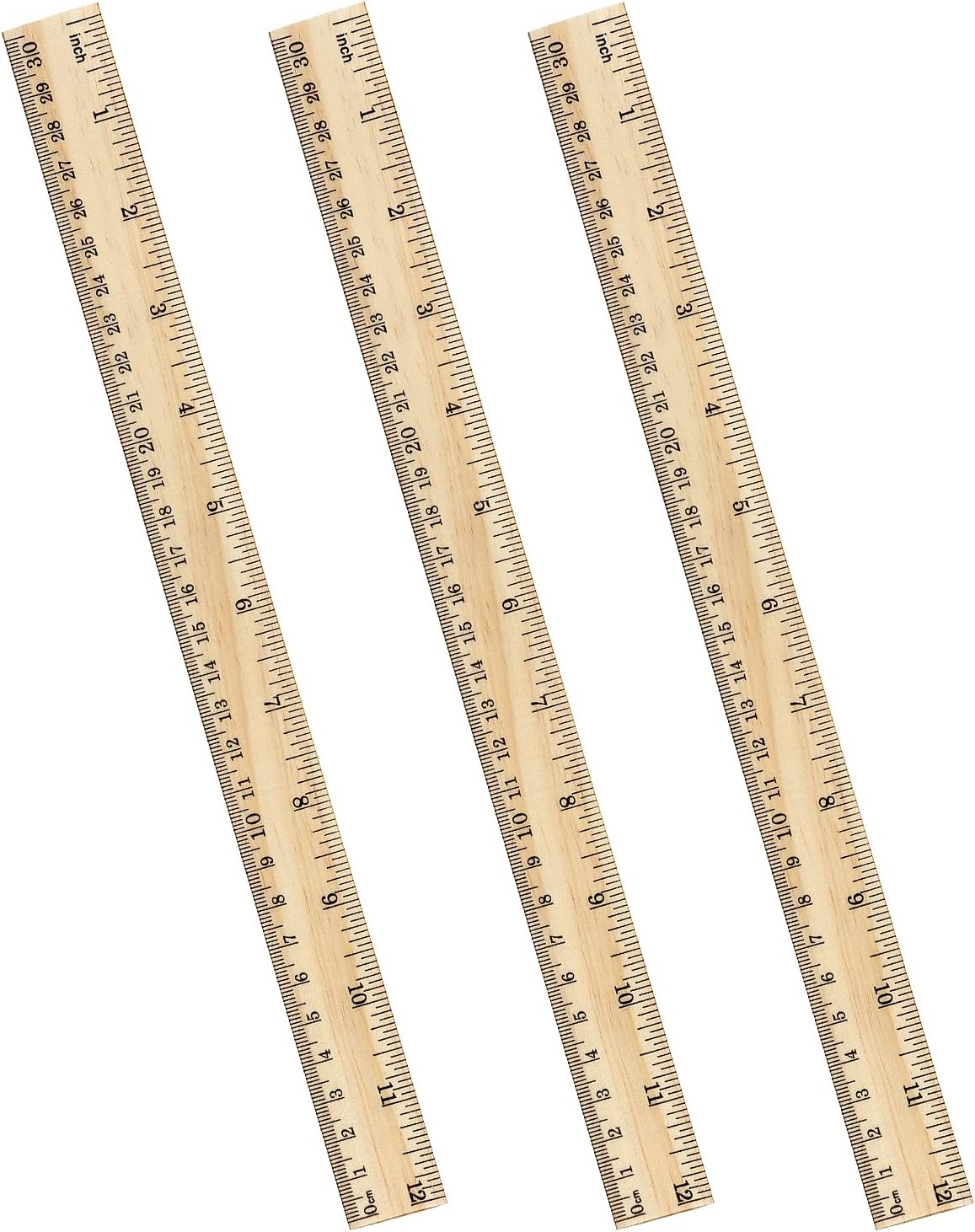 ZZTX 3 Pack Wooden Ruler 12 Inch（30 cm)