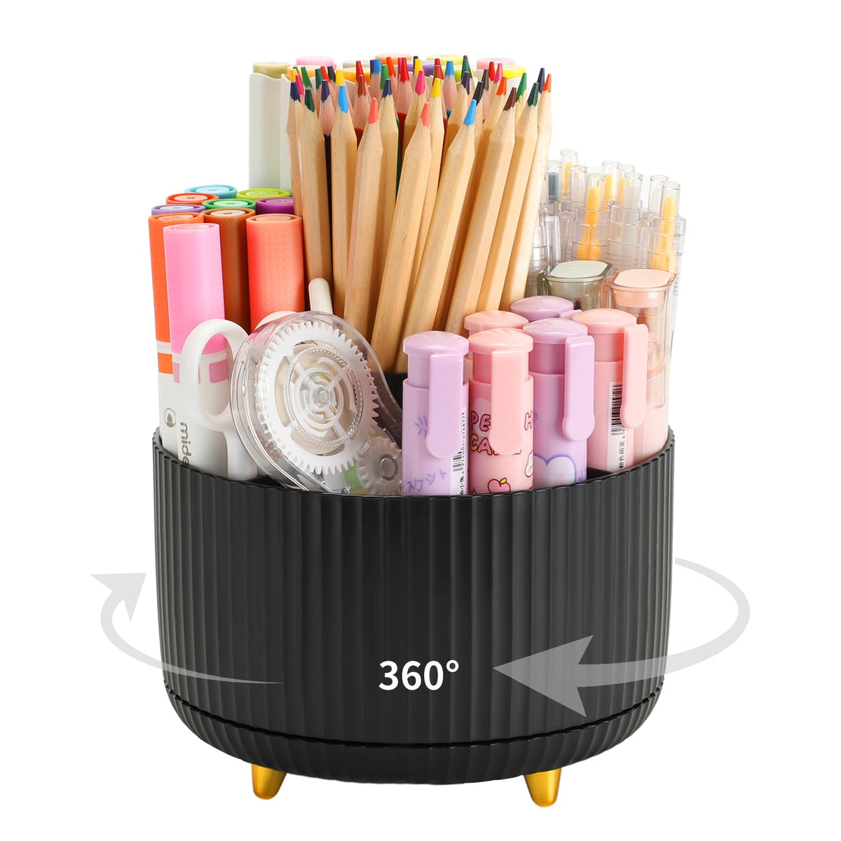 Camelmother 360°Rotating Pen&Pencil Holder For Desk With 5Slots Cute Office