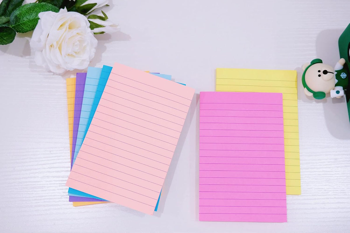 (8 Pads) Lined Sticky Notes 4x6 in, 8 Bright Colors, Self-Stick Note Pads