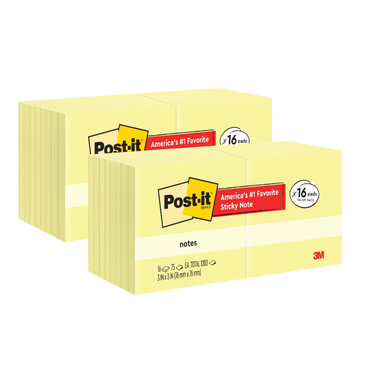 Post-it Notes, 3 x 3 in, The Iconic Canary Yellow Note, 12 Pads