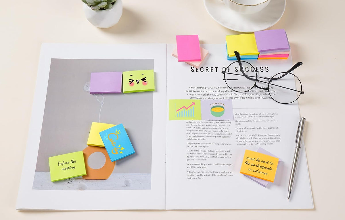 (54 Pads) 9 Bright Colors Sticky Notes 1.5x2in, Suitable for School, Office