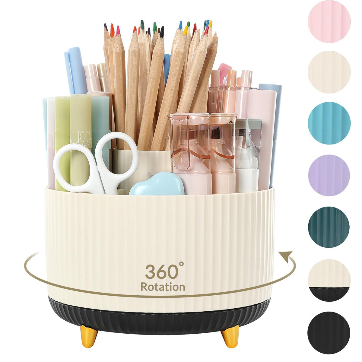 SKYDUE 360 Degree Rotating Desk Organizer, Dual-Purpose Pencil Pen Holder for Desktop, Desk Pen Organizer with 5 Slots, Office Supplies, Pencil Cup for Office, School, Home