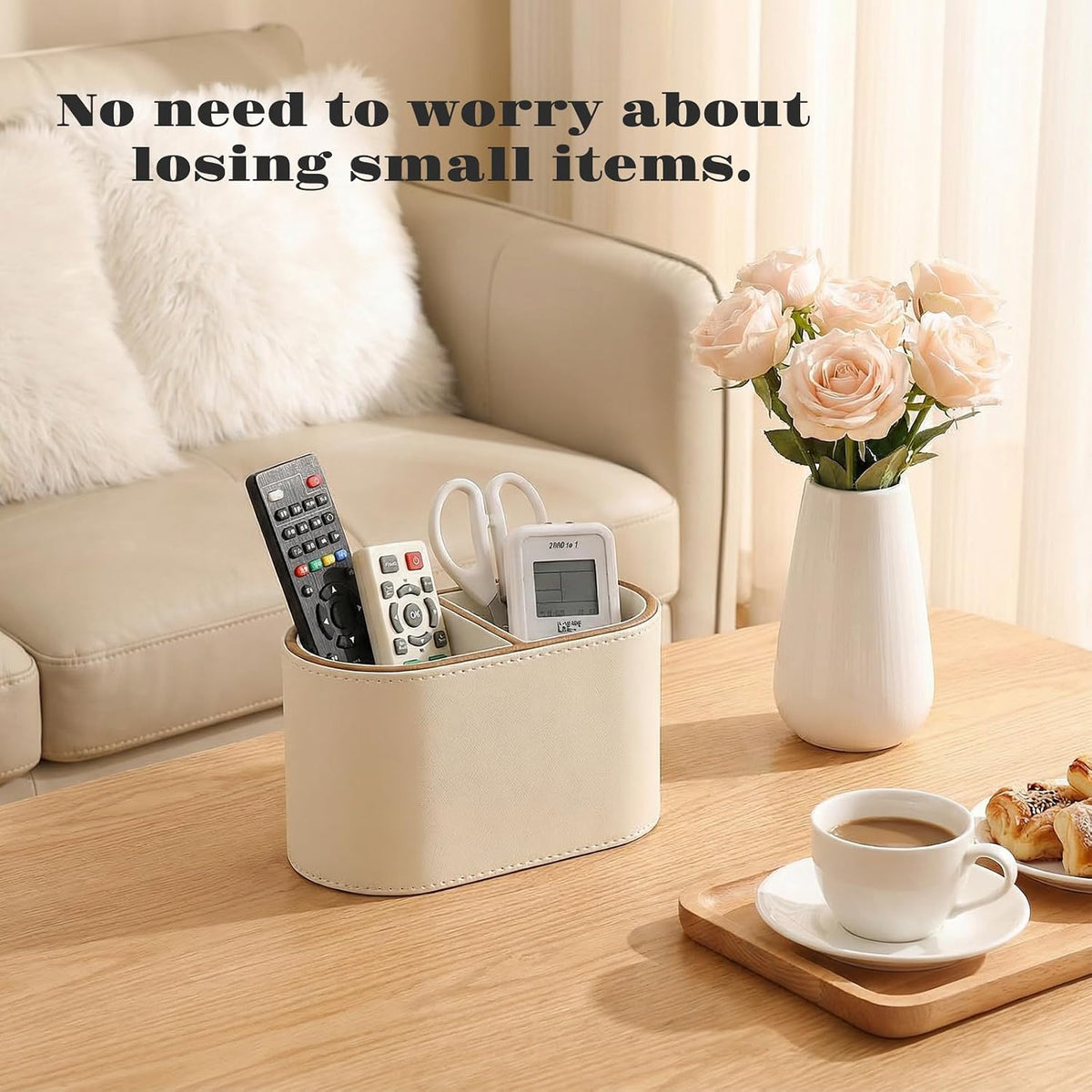 PU Leather Pen Holder, Desk Organizer Caddy with 2 Compartments