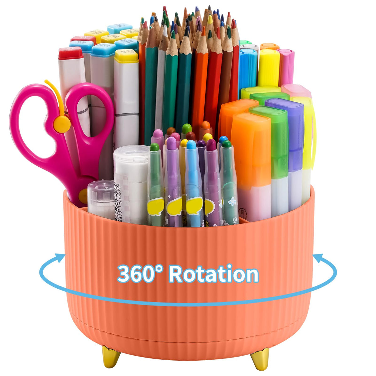 Marbrasse Desk Organizer, 360-Degree Rotating Pen Holder, Desk Organizers and Accessories with 5 Compartments Pencil Holder, Art Supply Storage Box Caddy for Office, Home（White）