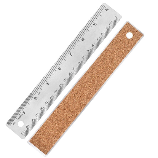 Metal Ruler 8 Inch - Stainless Steel Metal Ruler with Cork Backing Non-Slip Rulers with Inch and Centimeters Straight Edge Cork Base Rulers for School Office Drawing Office Drafting Tools