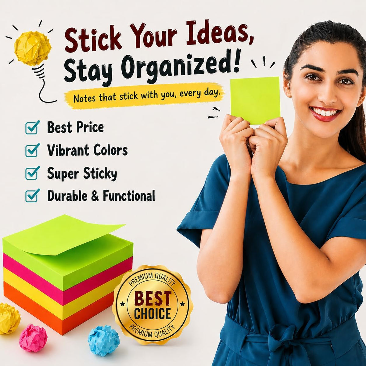 Sticky Notes 3x3, 24 Pads/2400 Sheets, Strong Self-Adhesive Note Pads