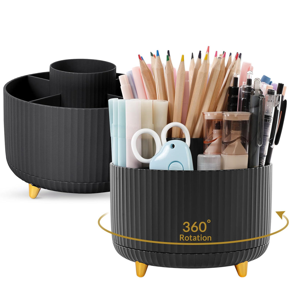 SKYDUE 360 Rotating Multipurpose Organizer - Cute Rotating Pen Holder with 5 Slots for Art Supplies, Office, School, Home