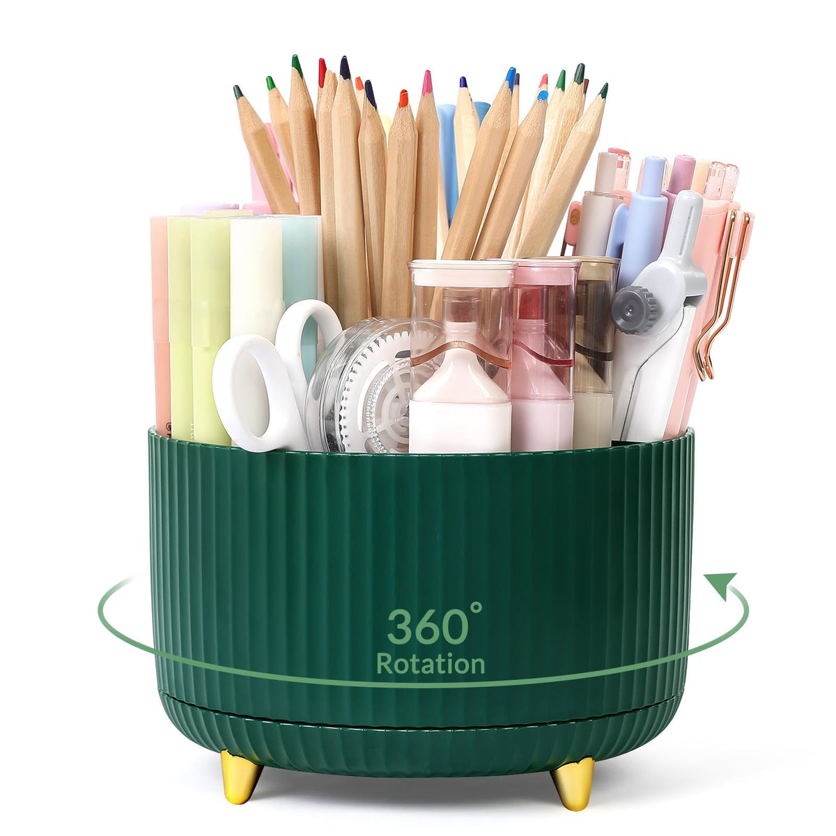 SKYDUE 360 Degree Rotating Desk Organizer, Dual-Purpose Pencil Pen Holder for Desktop, Desk Pen Organizer with 5 Slots, Office Supplies, Pencil Cup for Office, School, Home