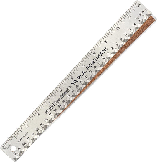 WA Portman Metal Ruler 12'', Metric Edge Corkback Stainless Steel Ruler