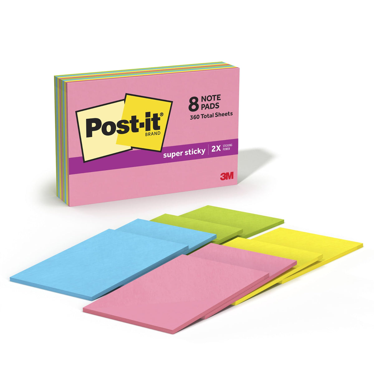 Post-it Super Sticky Notes, 6 x 4 in, Neon Fizz, 8 Pads, 45 Sheets/Pad