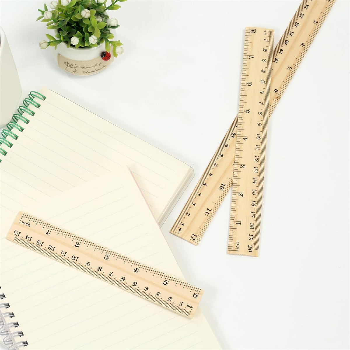 3 Pack Wooden Ruler Set, 6, 8, 12 Inch Rulers, High-Quality Metric Ruler, Easy to Read, mm, Sturdy and Durable Straight Edge for Drawing, Home, Office, Engineering
