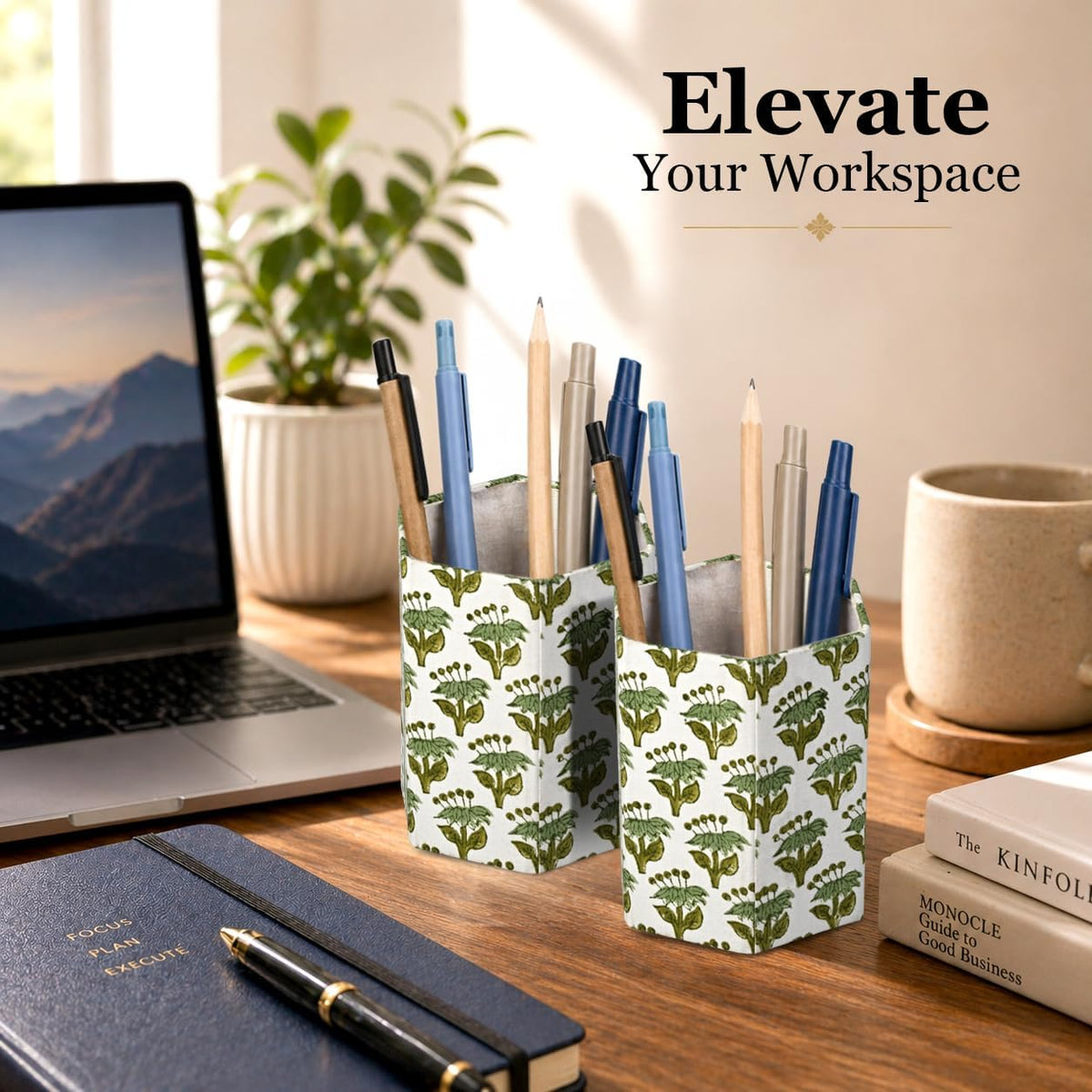 CPC Emerald Green Block Print Cotton Pen Holder Set of 2