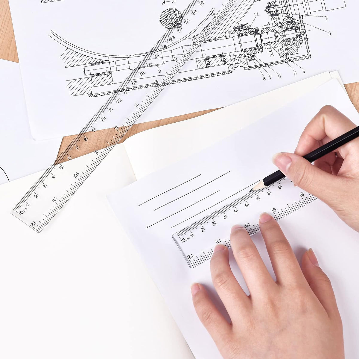 Unjoo Clear Plastic Ruler 12 Inch Straight Rulers, for School, Office, 2pcs