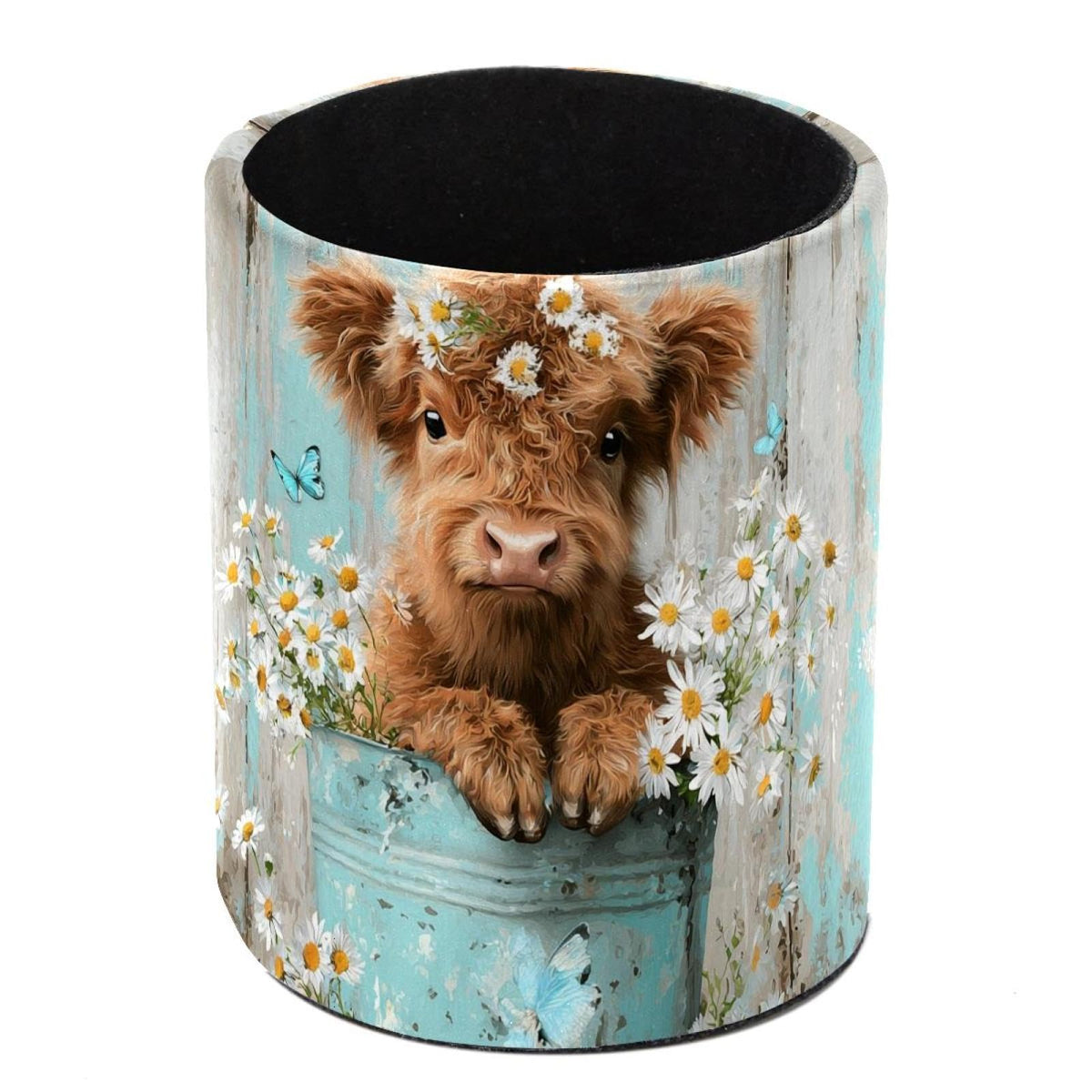 Leather Pen Holder for Desk, Birds Branches Butterflies Pencil Cup Pen Organizer Makeup Brush Holder for Office Home Kids Countertop Desk Accessory Storage