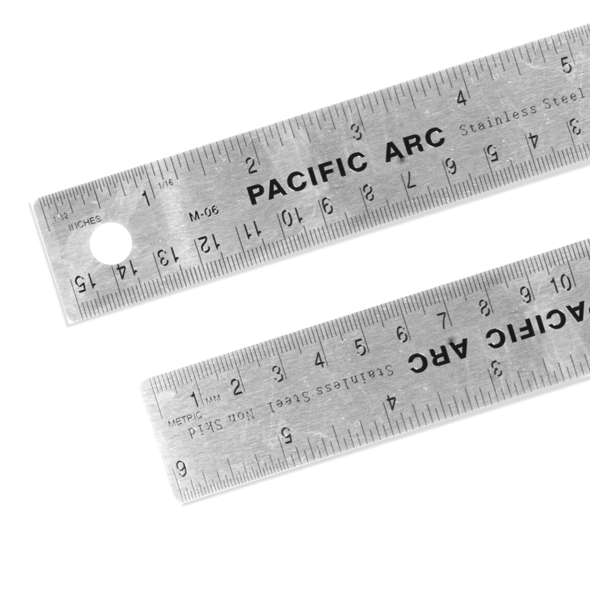 Pacific Arc Stainless Steel 12 Inch Metal Ruler Non-Slip Cork Back, with Inch and Metric Graduations