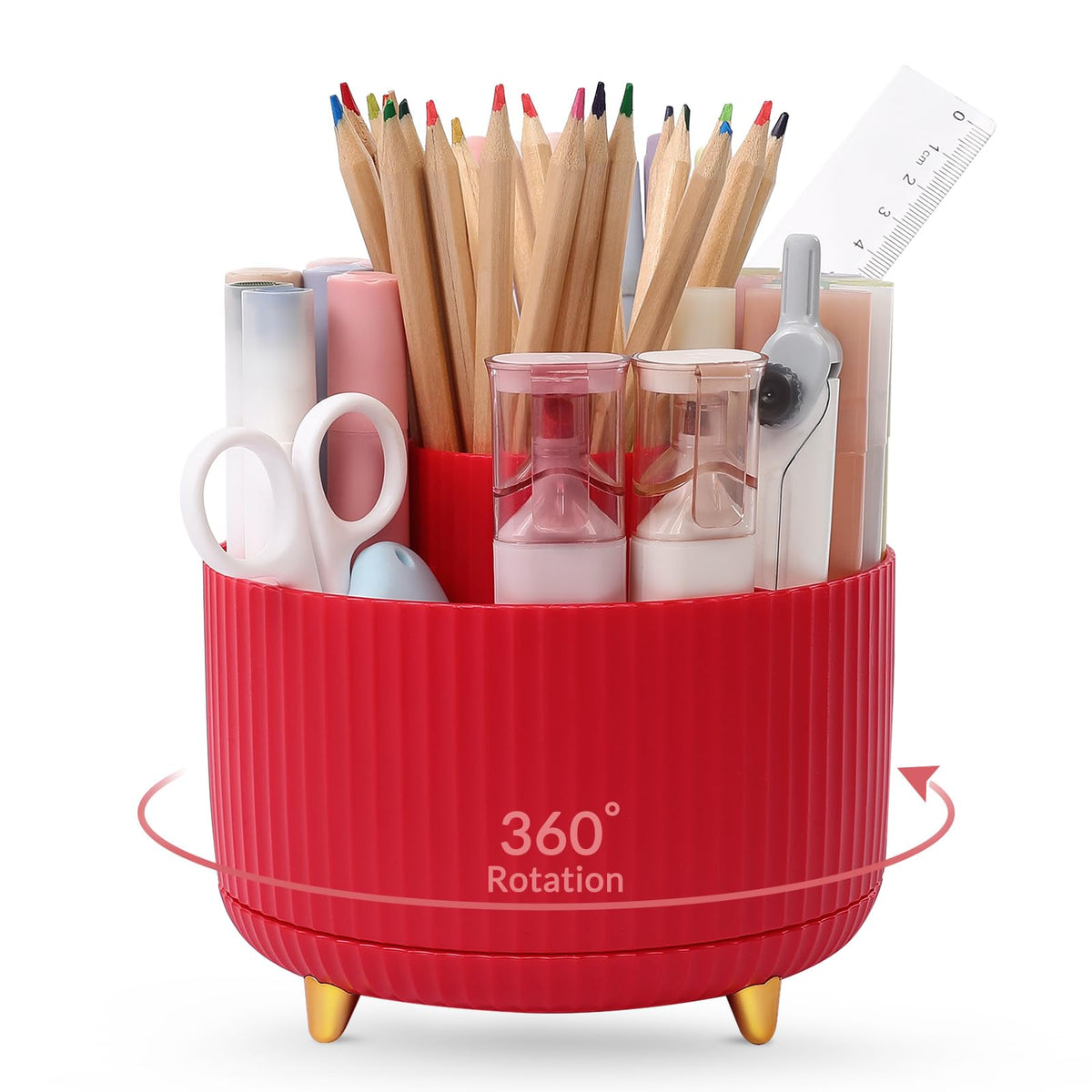 SKYDUE 360 Rotating Purple Pen & Art Supply Organizer - 5 Slot Desk Organizer for Office, School, Home