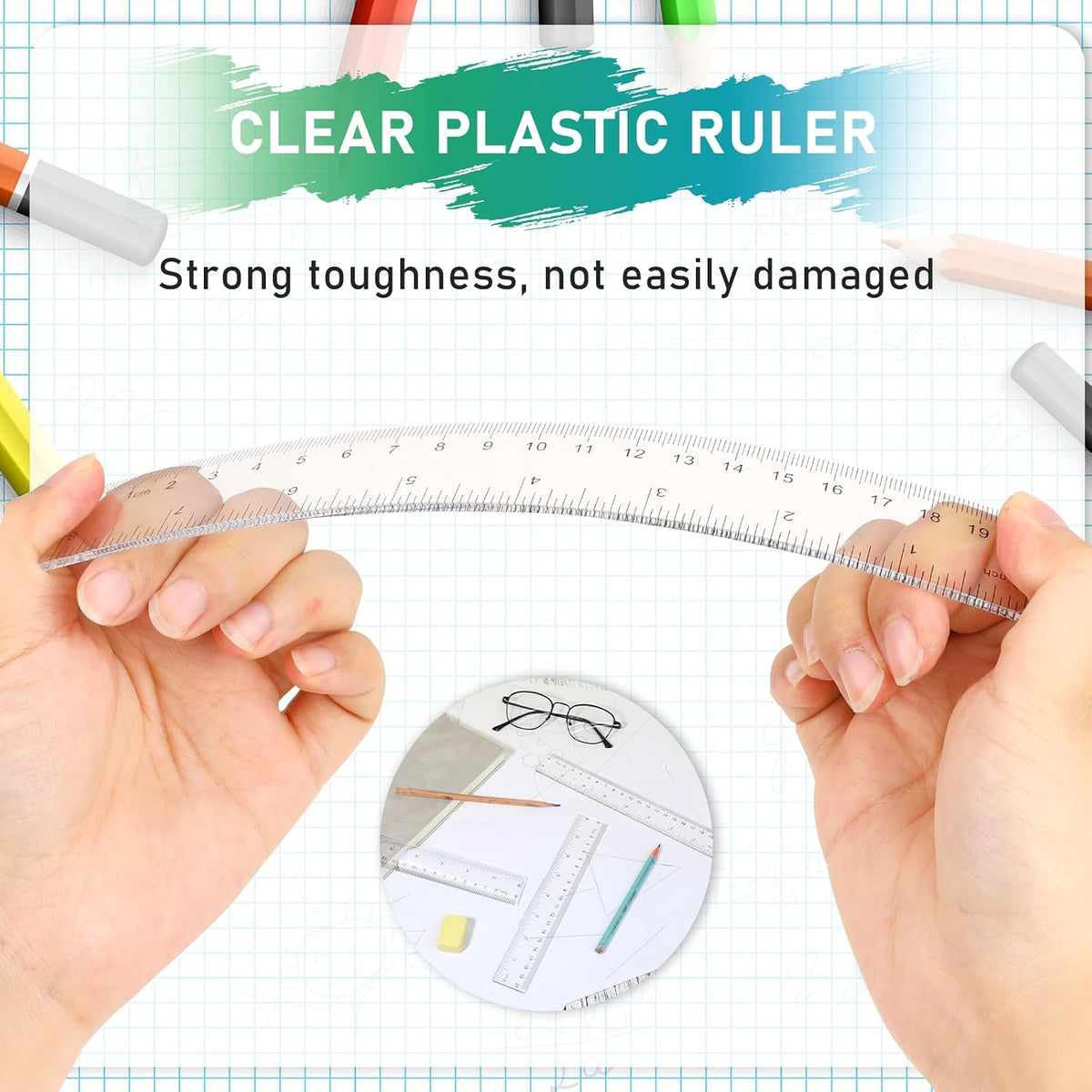 3 Pack 8 Inch Ruler Set Plastic Straight Ruler Transparent Measuring Tool Acrylic Clear Ruler for School Office Student(Transparent)