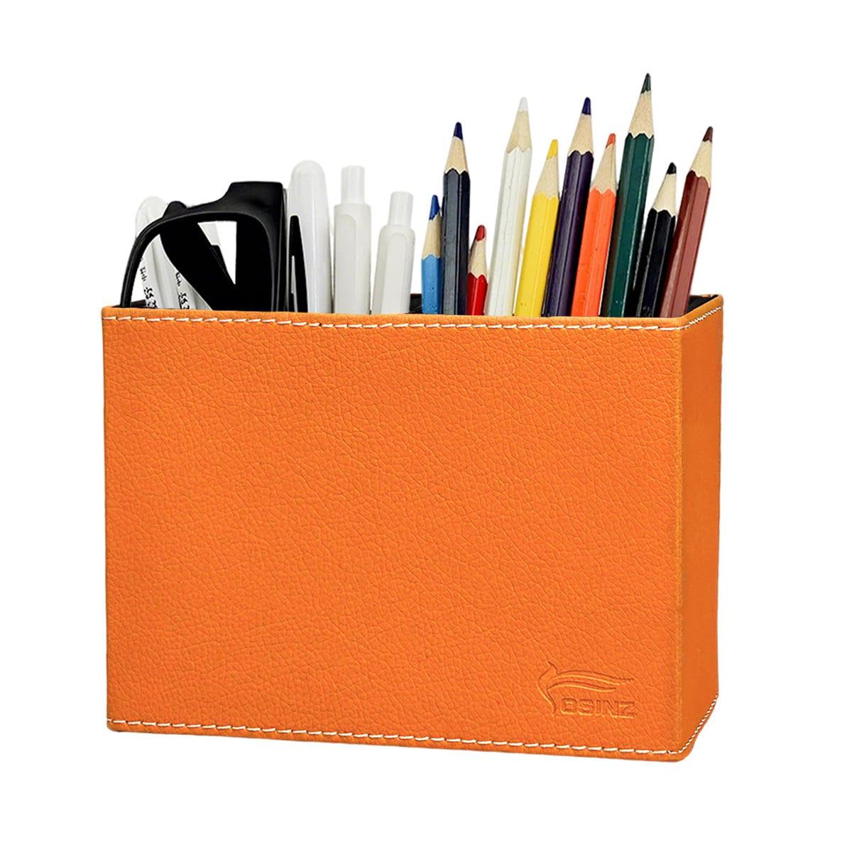 Leather Pen Holder, Brown Pencil Holder, Desktop Elegant Pen Holder for Desk, Stationery Organizer for School Office Home Dorm (3.3" x 3.3" x 4", Brown)