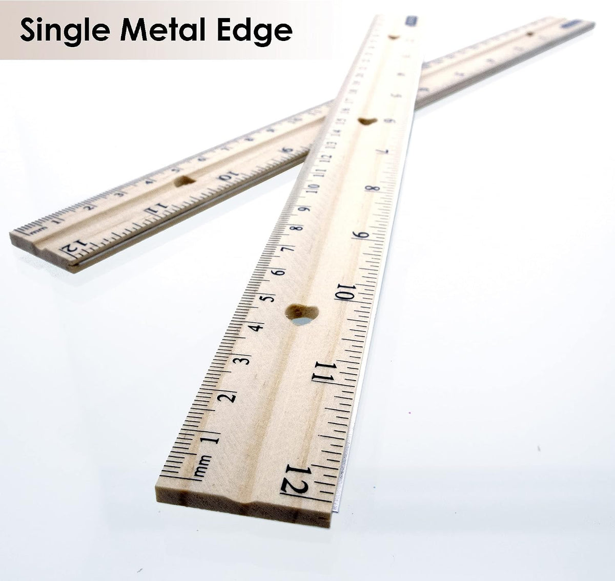 BAZIC Products 12 in Wooden Ruler, Metal Edge, Inch & Metric, 3 Pack
