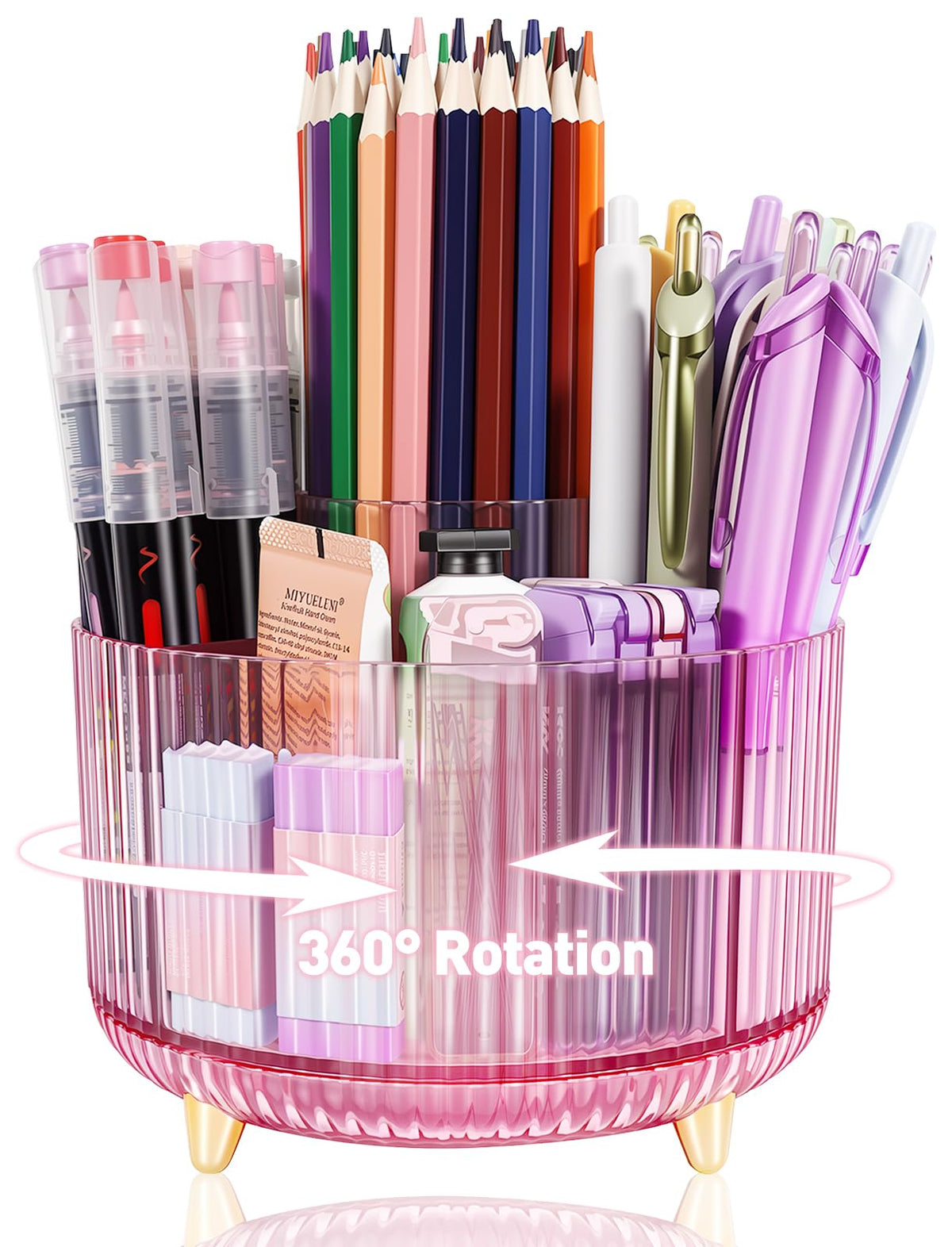360 Rotating Pen Pencil Holder for Desk, Pen Organizer with 5 Slots