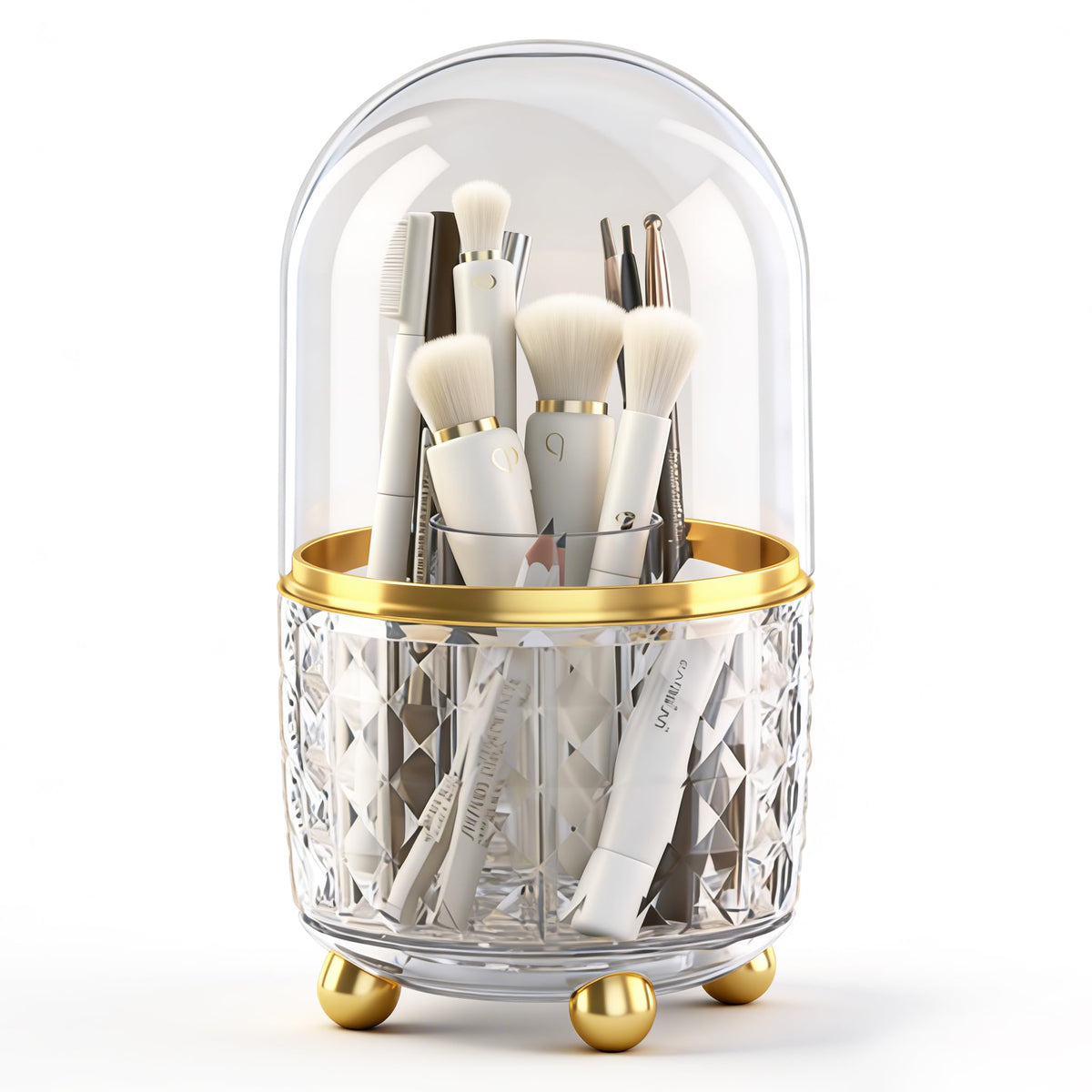 GOTOBA Dark Green Pen Pencil Holder for Desk, 360° Rotating Pen Organizer, Green Office Supplies, Cute Pen Holder, 6-Compartment Pencil Holder Rotating