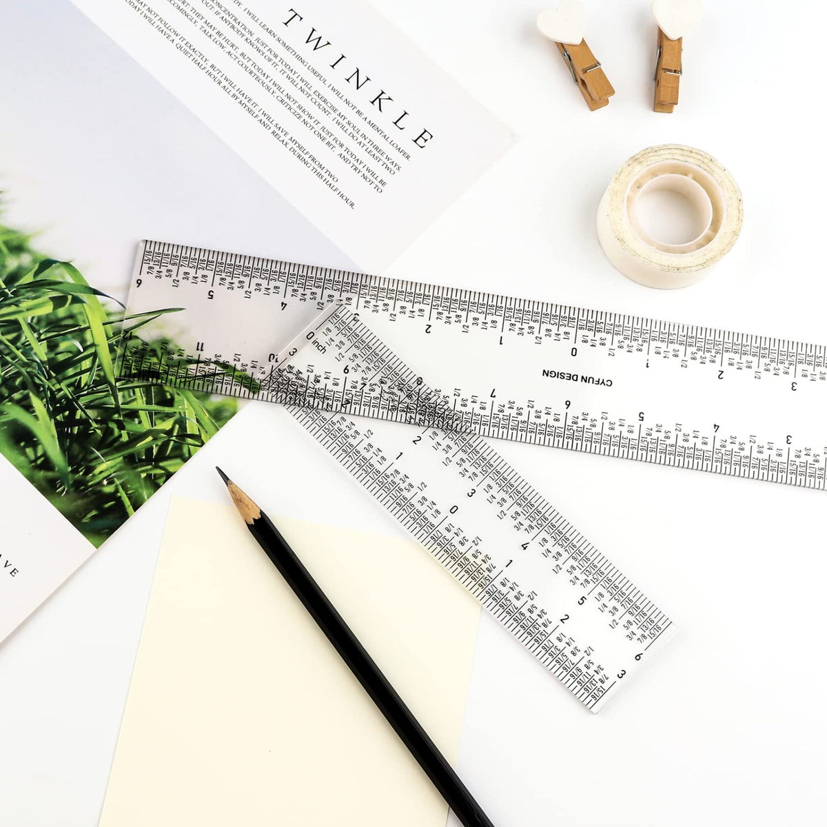 2 PCS 6 Inch /12Inch Clear Acrylic Ruler Zero-Centering Ruler with Inches & Metric Measuring Tool 12" and 6" Inch Straight Edge Rulers for Scrapbooking Card-Making Student School Office Home Tool