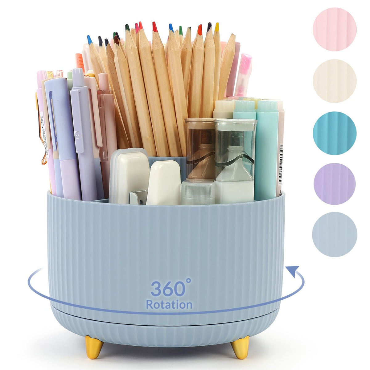 SKYDUE 360 Rotating Multipurpose Organizer - Cute Rotating Pen Holder with 5 Slots for Art Supplies, Office, School, Home
