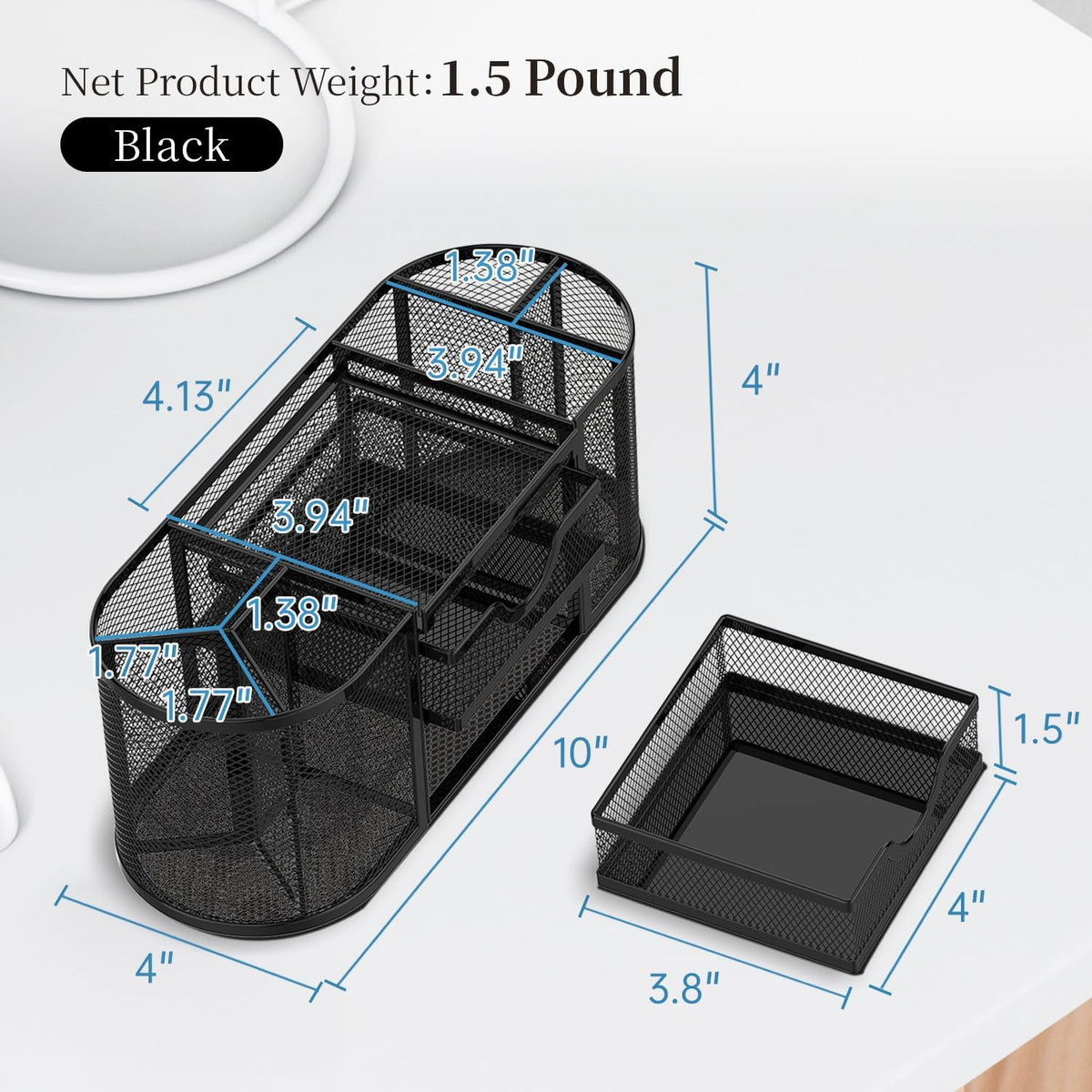 SUPEASY Mesh Desk Organizer, Pen Holder for Desk with 2 Drawers, Black