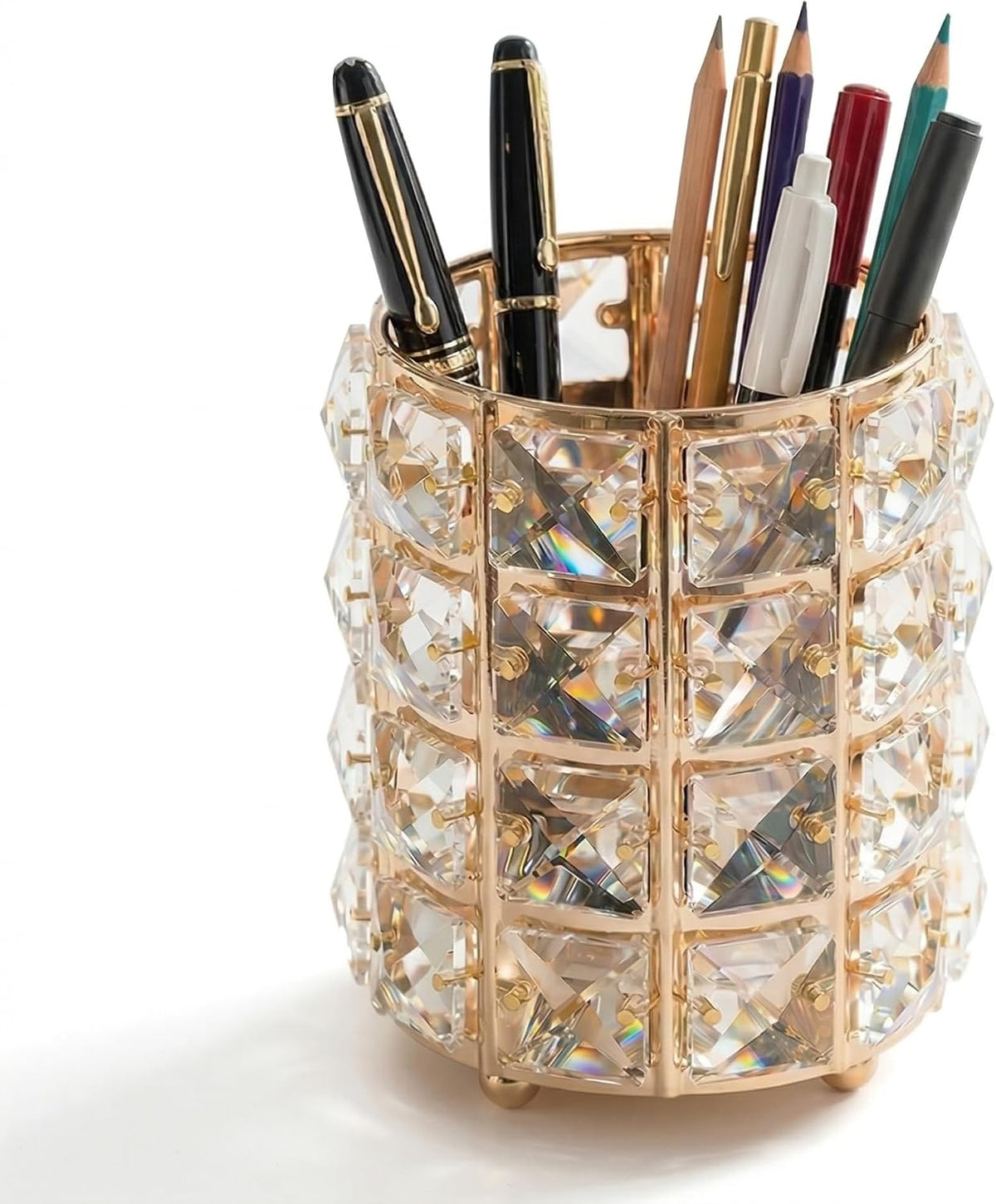 YAGELI Crystal Pen Holder for Desk, 3.58" Gold/Silver Pencil Cup