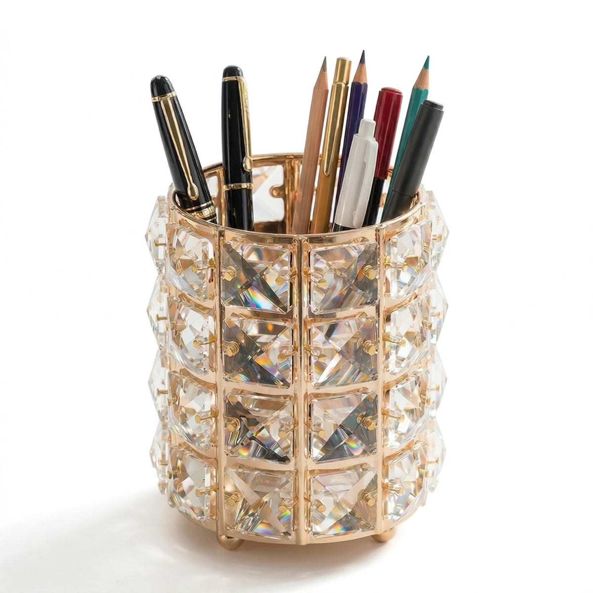 YAGELI Crystal Pen Holder for Desk, 3.58" Gold/Silver Pencil Cup