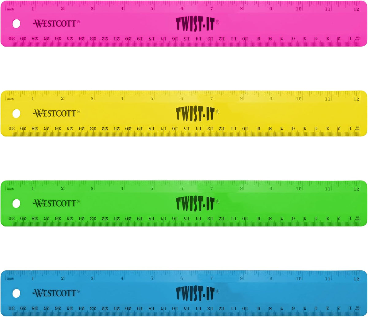 Westcott 12" Twist It Flexible Ruler, Assorted Colors